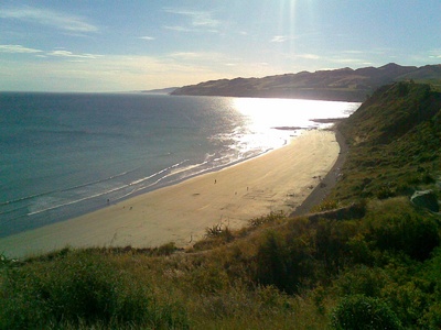 view from the motunau beach coastal reserve back down the east coast towards christchurch