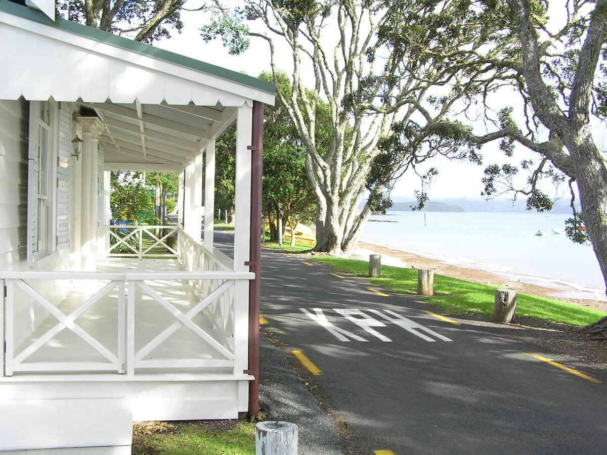 Russell waterfront with historic buildings and boats in the Bay of Islands Northland